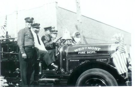 e.elsing h wood hc werth on first fire truck