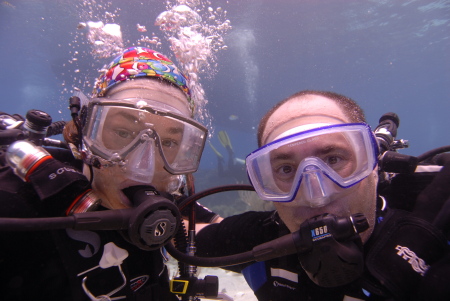 Libbi and I diving in Roatan