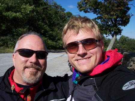 Son and I motorcycling SkylineDrive