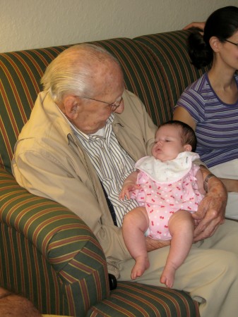 My dad meeting his great grand daughter