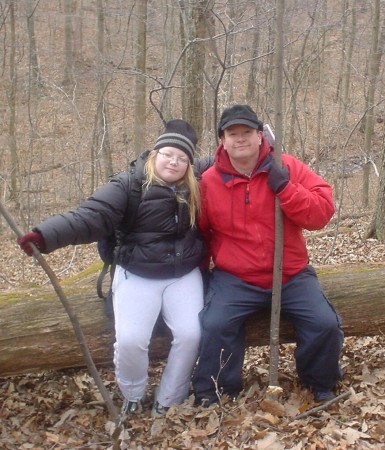 Dad and daughter in the Virginia woods