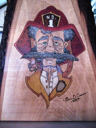 Pyrography of an old fireman