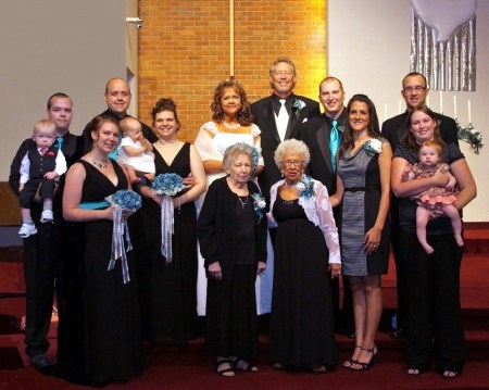 Our children, grandchildren and family at our wedding