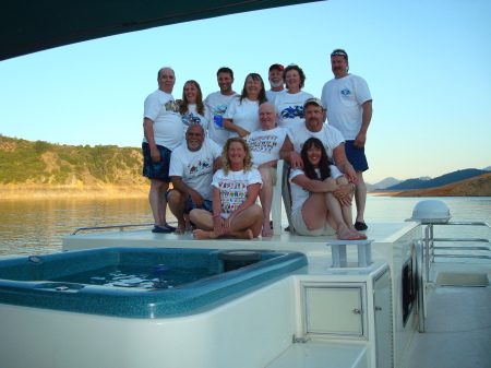 Family on top of the housboat at lake shasta