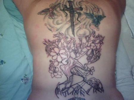 Half way to being done with Full back tattoo