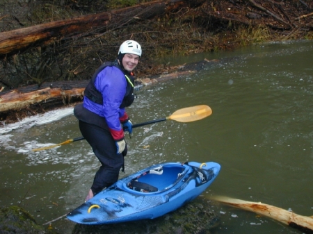 getting into the kayak w/ river at flood stage