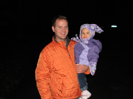 Daddy and Bella out for a cold walk