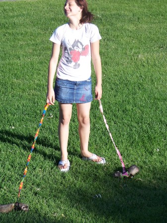 Elizabeth taking Cody & Sara for a walk