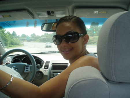 Deena in the car