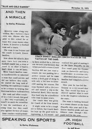 Blue & Gold Banner Article Nov.13th 1975