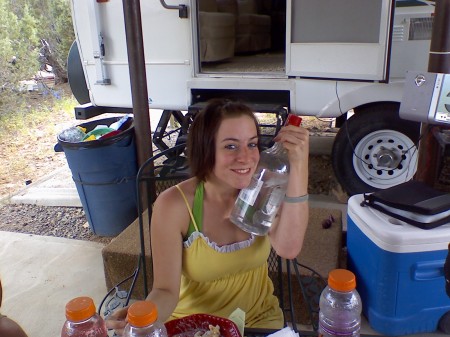 My girl April loving the Vodka bottle