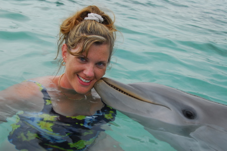 Playing with dolphins in Roatan