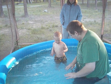Jayson and dad in his pool