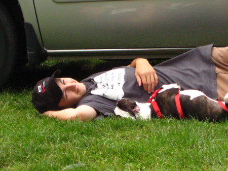 Corey resting with Buddy