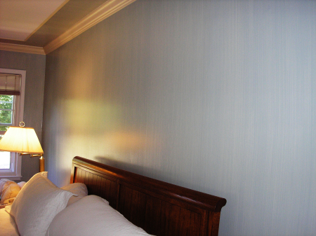 blue faux-linen walls