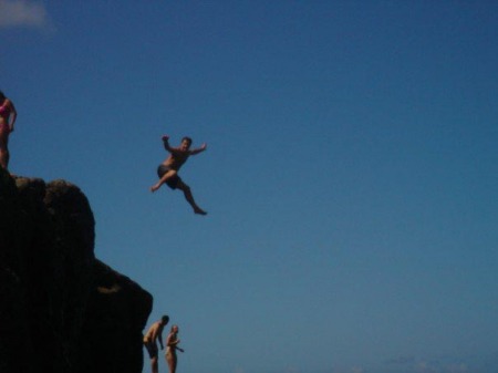 Jumping off the Rock at Waiema Bay in Hawaii