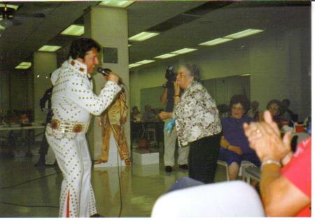 Anne dancing with Elvis impersinator