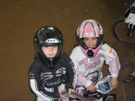 Addie (on left) getting ready for the race.