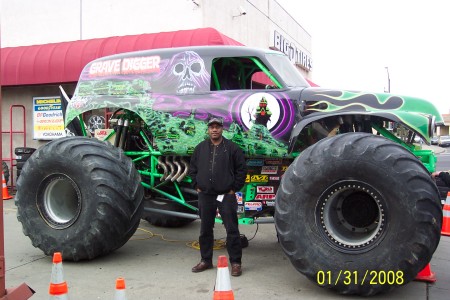 In front of a monster truck