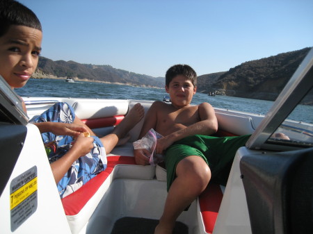 Ian and his friends on dads boat