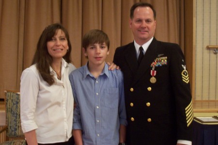 Kathleen, Grayson, and Me at Navy Retirement