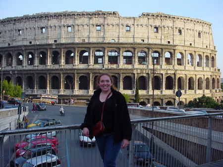 Ann in front of the reconstruction.