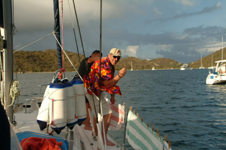 My buddy and I sailing in the Virgin Islands.