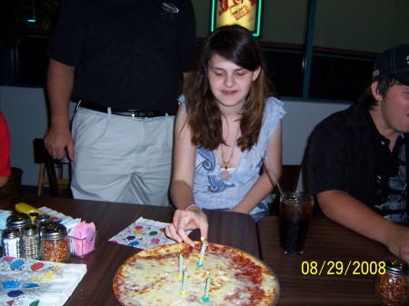 Kara with her birthday pizza!