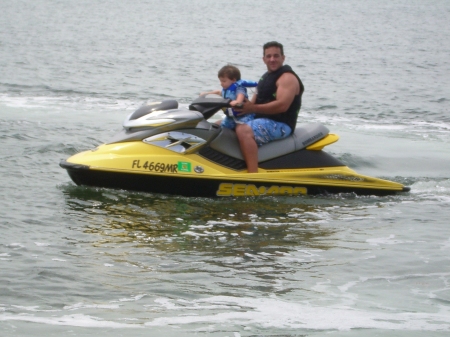 Deven learning to drive the SeaDoo!