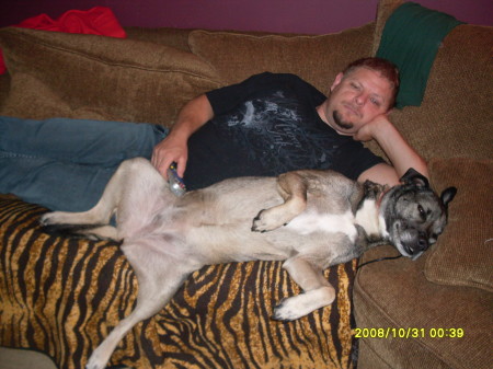 My husban Darren and my dog.