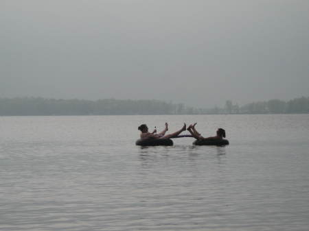 Jenny and Me floating on Platte Lake