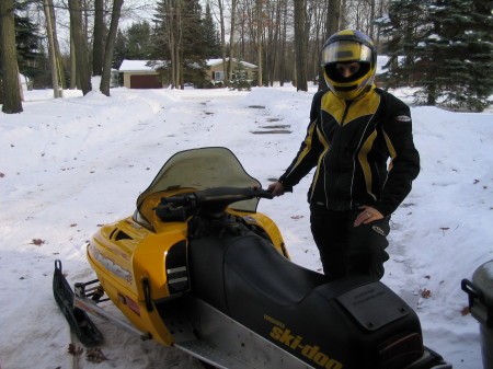 Julie does snowmobiling