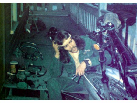 Friend Dennis building his first Bike 1976