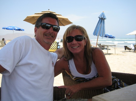 My husband Don and me on a beach in Cabo