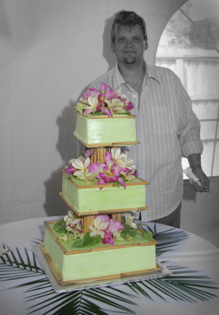 Working on a wedding cake in Hawaii..