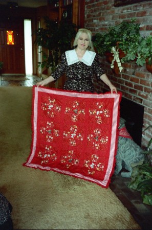 Red Poodle Nine Patch Baby Quilt