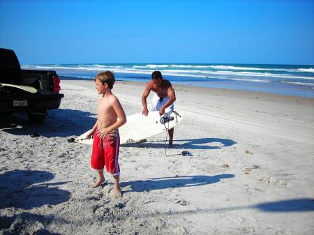 Micah getting ready to surf.