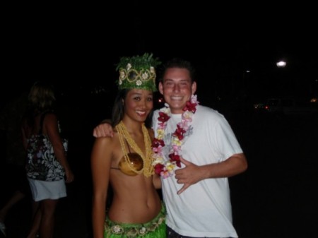 My son Corey and a Luau dancer