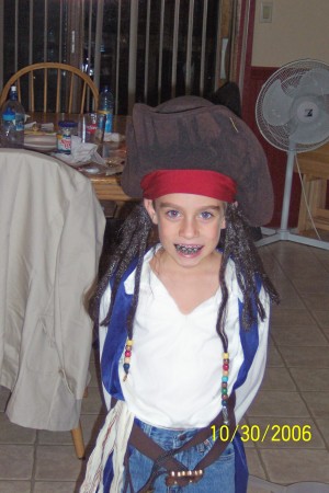 Adam dressed as a pirate for Halloween.