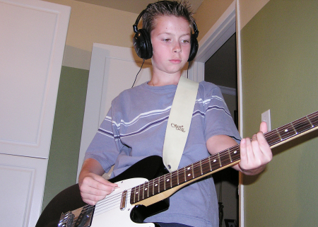 Sam jammin' on dad's Telecaster