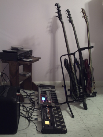 Jeff Lutes Practice Bass Rig Near The Desk In His Office