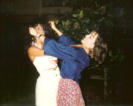 Tonya and Leslie Squires play fighting