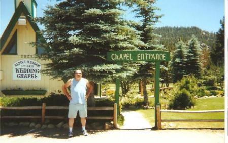 Guy in front of wedding chapel - Lake Tahoe