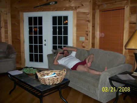 DION RELAXING IN THE CABIN