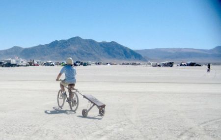 Test driving my bike trailer on the playa.