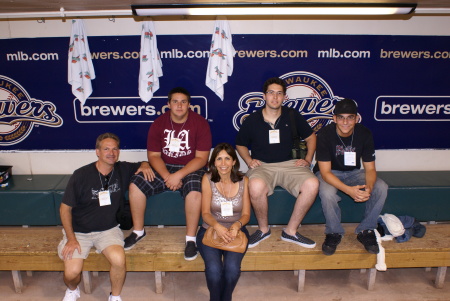 the whole family in the Brewers dugout