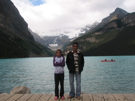 Danyal and Anah at Lake Louise. Was a cold day