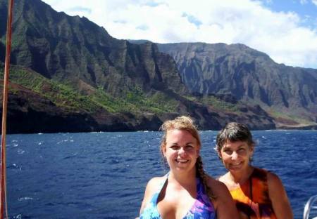 Sailing on a cat along the Napali Coast, Kauai