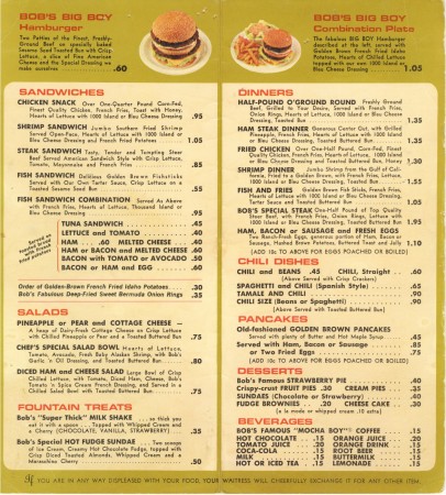 old Bob's Big Boy menu