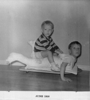 Larry riding me in a cast  in 1958